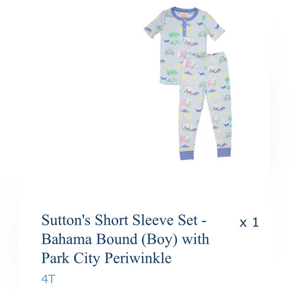 The Beaufort Bonnet Company Short Sleeve PJs - Bahama Bound light blue 4T